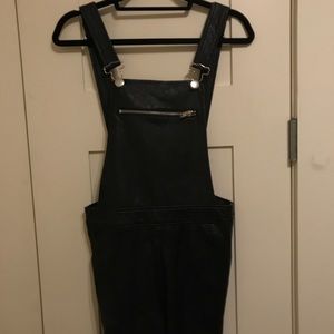Full Length Faux Leather Overalls